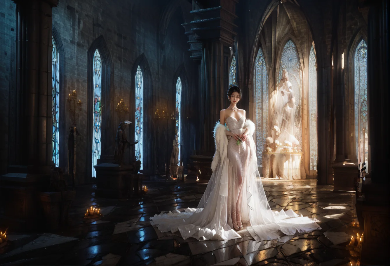 ,ruanyi0842,
,ruanyi0836,white dress,wedding dress,see-through,shawl,feather boa,<lora:0842 church_v1_pony:1>,<lora:0836 fishtail luxury wedding dress_v1_pony:0.7>, score_9,score_8_up,score_7_up,,8k,1girl,solo,,