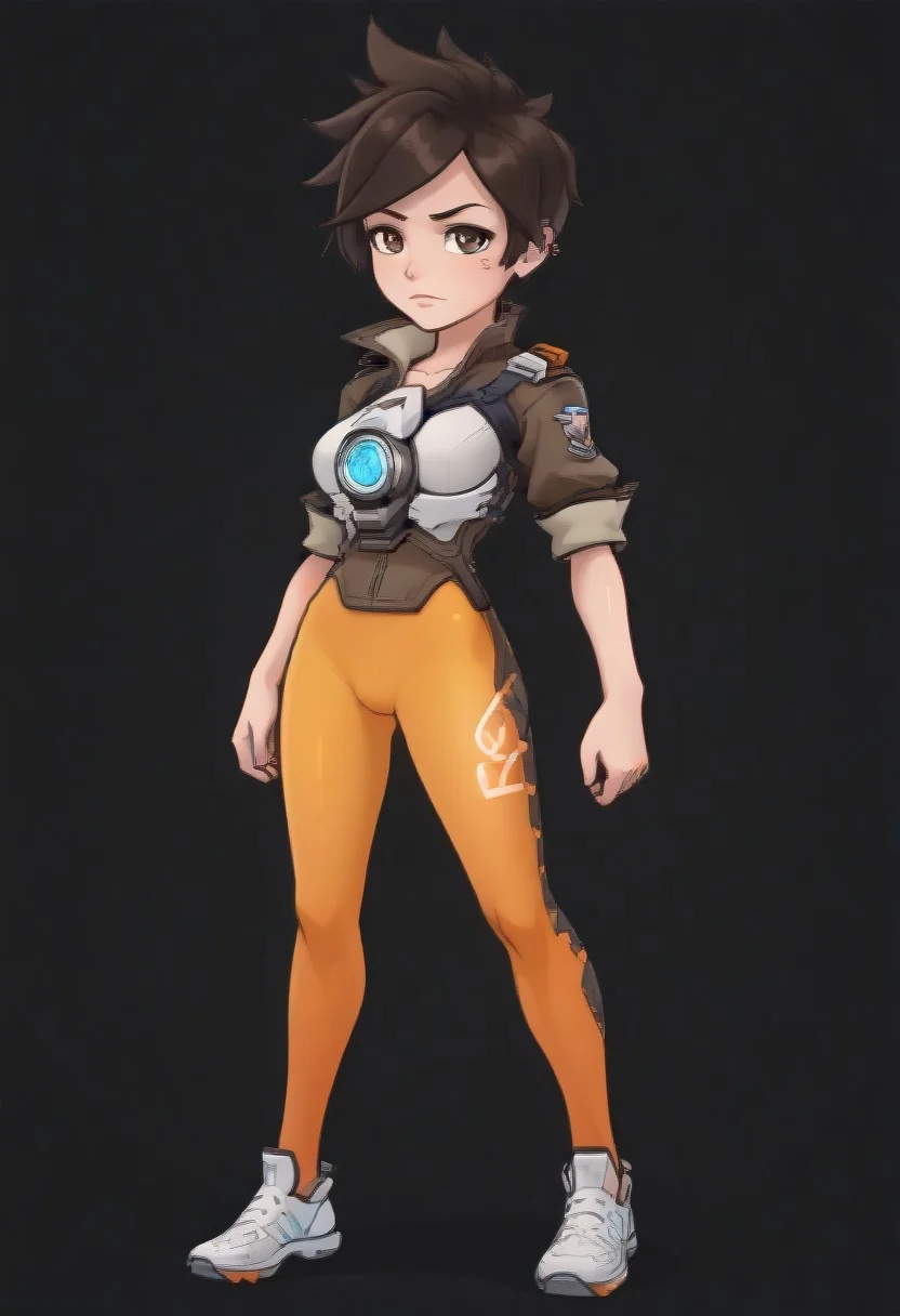 score_9, score_7_up, depth of field,  sidelighting, 1girl, futanari, solo, source_anime, legs, arched back,  on side, looking at viewer,  sticker, outline,  large breasts,
fpo_down, 
tracer_(/overwatch), tracer, 
overwatch, tracer, 
 full body, fullbody, 
black background, simple background, from thighs up. thigh up, cowboy shot, colorful, sticker, outline, simple background, black background, chibi
