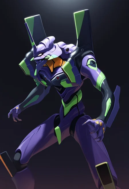 score_9, score_8_up, score_7_up, score_6_up, score_5_up, score_4_up, 4k quality, detailed, dramatic lighting, (eva01, giant robot, mecha), (no humans:1.1), best quality, masterpiece, simple background