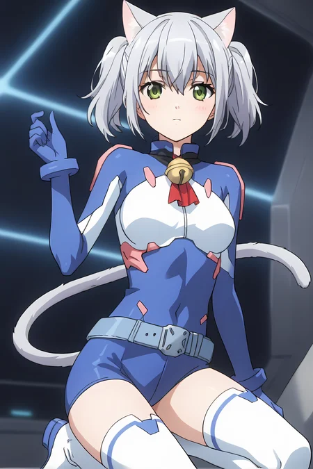 (blue bodysuit belt gloves white thighhighs thigh boots:1.50), cpc-chaika, short hair, short twintails, bangs, sidelocks, grey hair, hair between eyes, green eyes, cat ears, cat tail, neck bell,
1girl, solo, skinny, (source_anime, score_9, score_8_up, score_8, score_7_up), score_7, score_6_up, score_6, score_5_up, score_5,
(blush:1.10),
(spacecraft:1.30),
(straight-on:1.20), (:1.10),
medium breasts
<lora:cpc-chaika-V01:0.70>