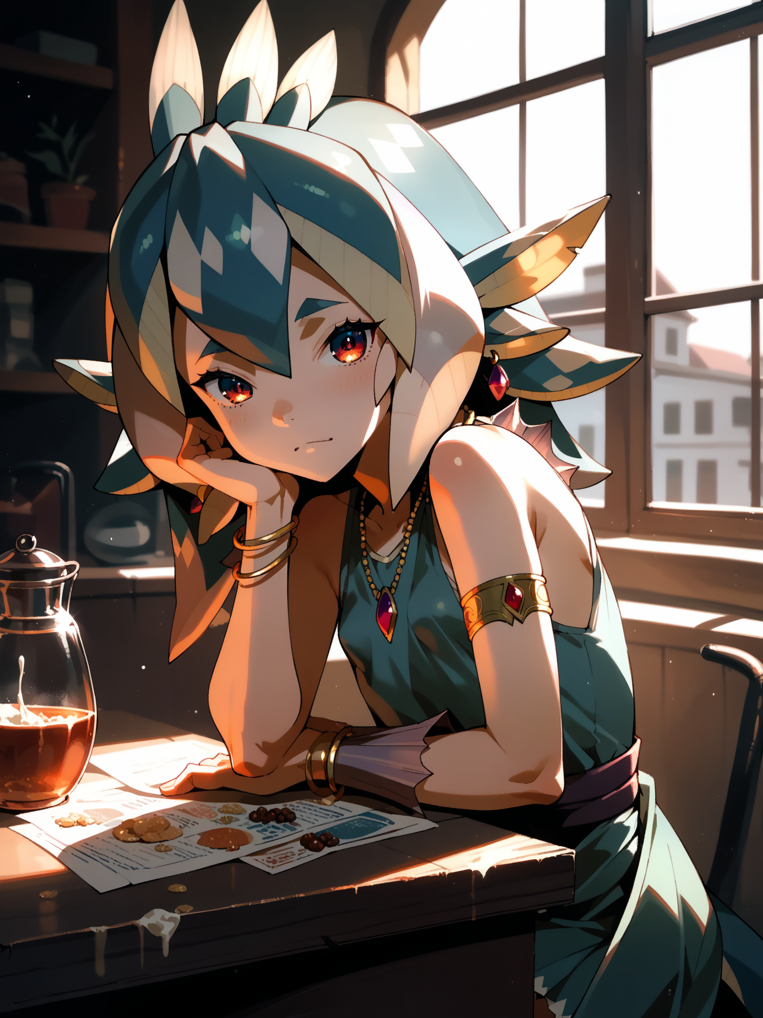 (cowboy shot, solo:1.1) <lora:happy_tentacle-paisci-v0.1-000028:1>, ht_paisci, (petite:1.2), <lora:Shed_The_Skin's StS_age_slider_v1_initial_release:-1.1> ( :1.1) jewelry, necklace, earrings, bracelet ( , , ( :1.2) , , :1) , indoors, ((dusk :0.6), :0.8), (open window :0.9), (furniture:0.9), , , , , (chinese architecture :0.8) , izakaya , (chair, table:0.5), (cereal , coffee :0.8) ( :0.8) score_9, score_8_up, score_7_up, score_6_up, score_5_up, score_4_up, ( [(realistic, photorealistic:1.3):(realistic:1.2):18] [(3d:1.2)::16] :1) <lora:LUUNA's Lunas-NijiJourney-SDXL-B2:0.35>, nijijourney <lora:prgfrg23's Counterfeit-V3.0 Style SDXL_LoRA_Pony Diffusion V6 XL:0.5> <lora:mfcg's mfcgXL:0.12> <lora:reweik's gyokai(himehajime)_PonyXL_style_v01:0.14>