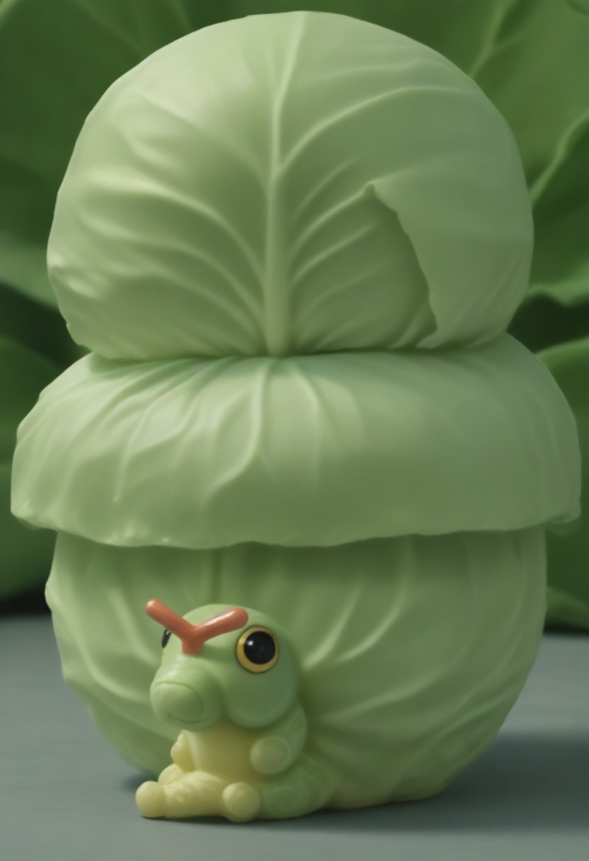 cabbage, cjdl, <lora:VegetableCabbage-PonyP-PAseer:0.95> green, (plant:1.2), (Caterpie made of cabbage:1.4), elaborate, (cinematic composition, ultra realistic:1.3), (masterpiece:1.1), best quality, intricate, extremely detailed, intricate, detailed background, OverallDetailXL, safe_pos <lora:POKEMON_CATERPIE:0.8> caterpie, pokemon_/(creature/), no humans