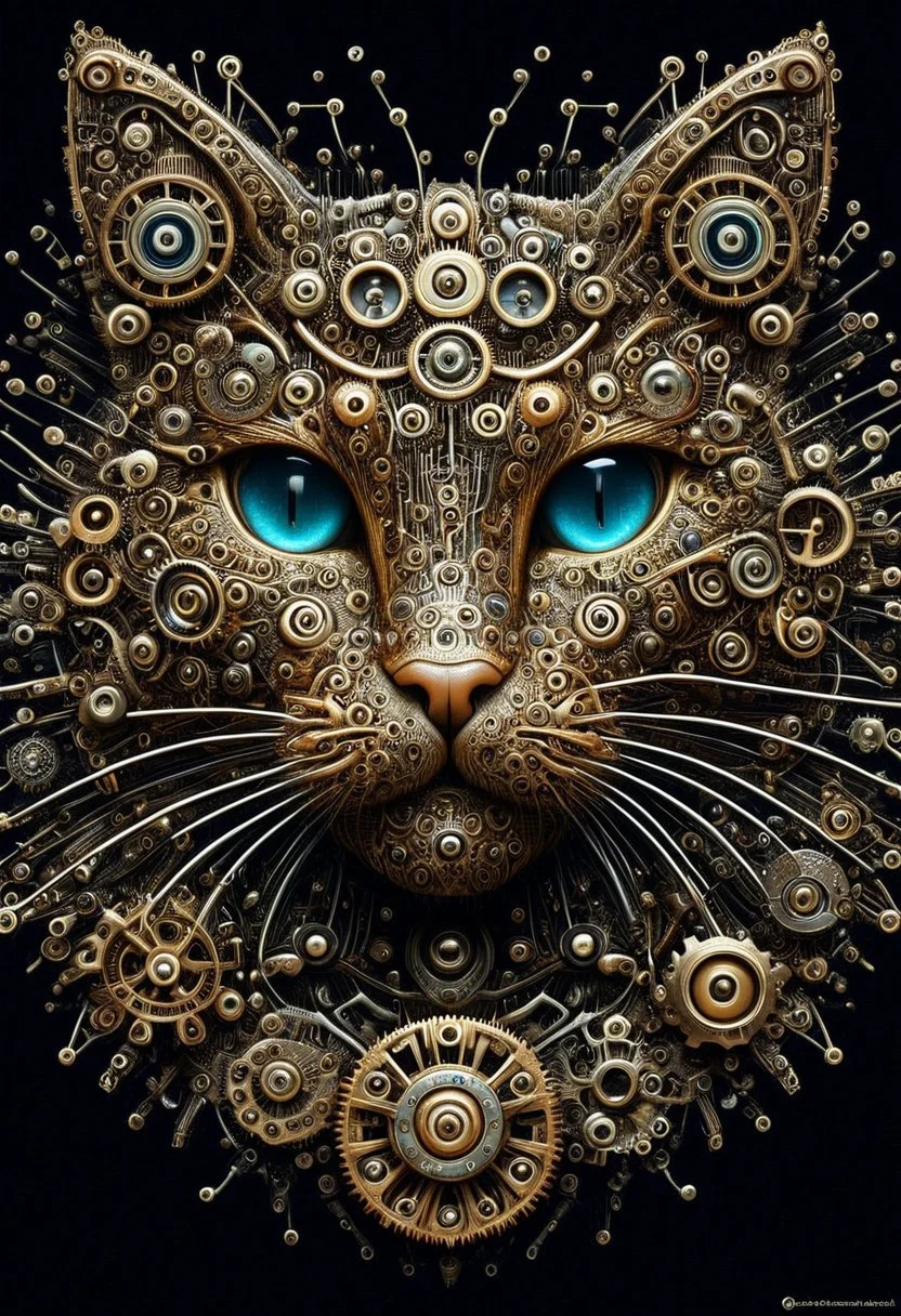 Cybernetic Wonderland made out of gears, wm_cyber, gearstyle, ((cute cat face))