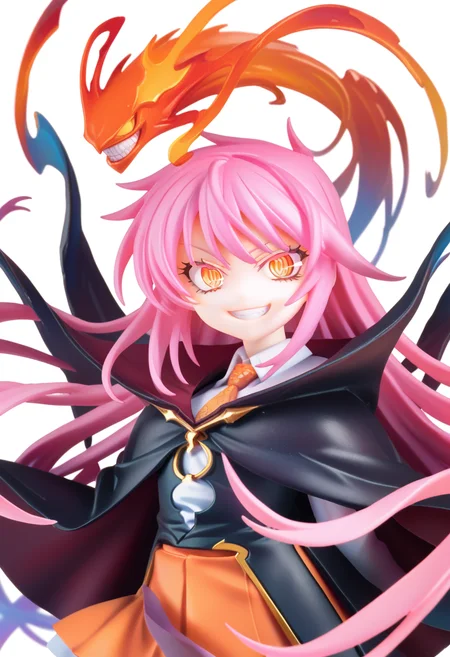 score_9, score_8_up, score_7_up, source anime, kurusu miki, 1girl, long hair, solo, pink hair, smile, skirt, necktie, grin, slit pupils, looking at viewer, orange eyes, very long hair, black cape, white shirt, white background, <lora:kurusu_miki-xl-pony-v1:1>,
