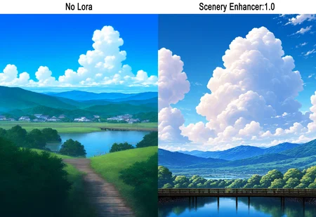 artist:, masterpiece, best quality, newest, very awa, absurdres, highres, old buildings, scnr, fast moving river, wooden bridge, hills, blue sky, daytime, clouds, detailed