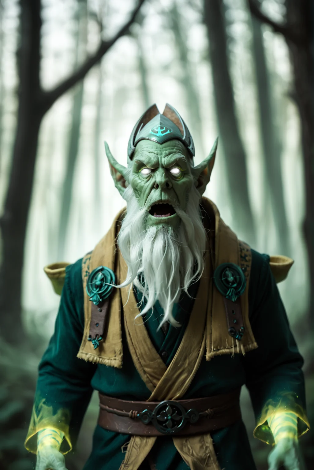 <lora:necrophos_v1:1>
necrophos_v1, 1boy, old, old man,
pointy ears,
colored skin, green skin,
facial hair, long white beard,
glowing eyes, white eyes, no pupils, blank eyes,, score_9, score_8_up, score_7_up, solo,
blur censor, blurry, blurry background, blurry foreground, bokeh, motion blur,
chromatic aberration, depth of field, figure, focused, focus
A dense forest with twisted trees and tangled undergrowth,, serious, open mouth, dynamic pose, assault rifle