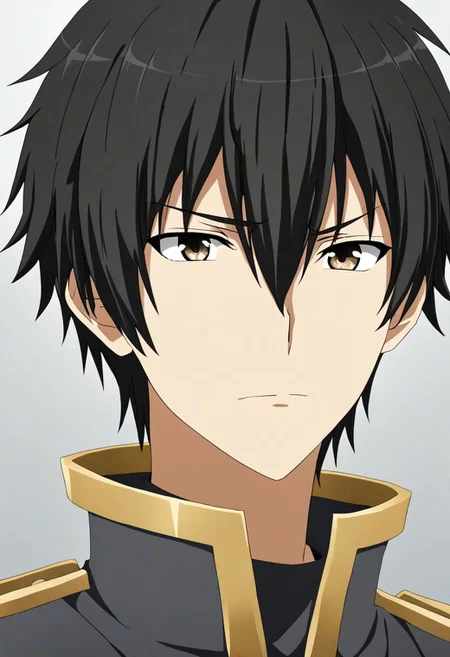 high resolution, solo, best quality, 1Boy, Kanie Seiya, Black Hair, portrait, looking at viewer, focused gaze forward, upper body, head upright, neutral expresion, OverallDetail