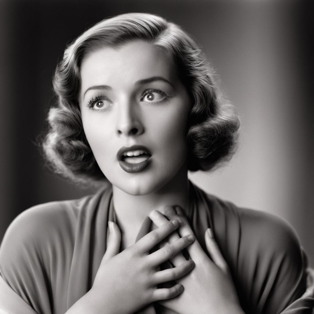 cinematic film still of  <lora:1930's style:1>
In the 1930's Sylvia Scarlett a woman with her hands on her chest,1girl,solo,open mouth,monochrome,upper body,greyscale,teeth,lips,realistic,realistic,realism,perfection,perfect,filmic,retro,vintage,classic,different haircut,different look,different style,1930's style , 1930 style, shallow depth of field, vignette, highly detailed, high budget, bokeh, cinemascope, moody, epic, gorgeous, film grain, grainy