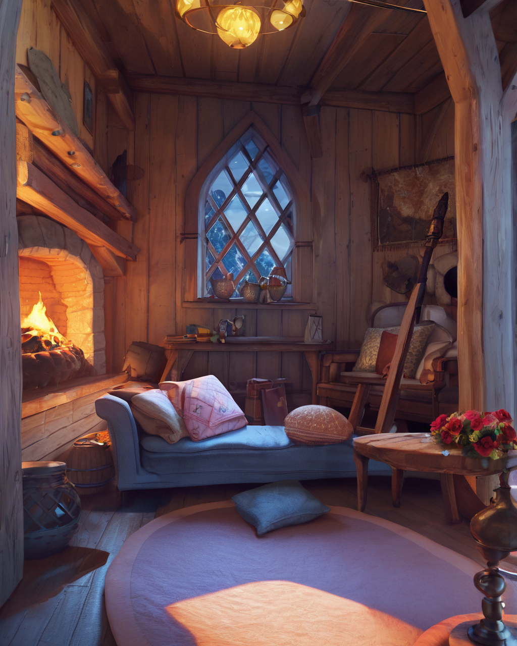 score_9, score_8_up, score_7_up, BREAK, flower, interior, dawn, cabin, fireplace, no humans, owsstyle, <lora:OwSceneryStyle_v1:0.8>