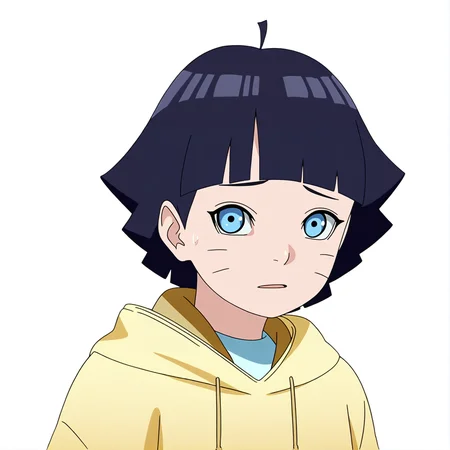 sharp focus, pixiv masterpiece, score_9, score_8_up, source_anime, score_7_up, best quality, highres, absurd res, BREAK
<lora:Himawari_Uzumaki_IL_v36:1>, uzumaki_himawari_il, 1girl, solo, blue_eyes, dark-blue_hair, short_hair, yellow_hoodie, ahoge, portrait, white background, simple background, looking at viewer