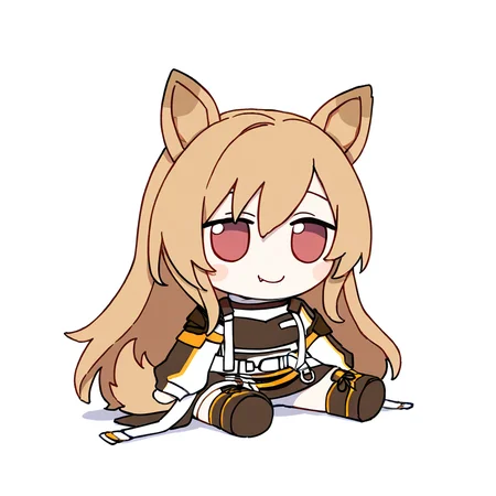 chibi,fumo,1girl,solo,smile,simple background,white background,sitting,fang out,
ceobe \(arknights\),arknights,animal ears,long hair,dog ears,brown hair,bangs,red eyes,dog girl,,very long hair,hair between eyes,tail,dog tail,fang,
<lora:fumo_noob1:1>,