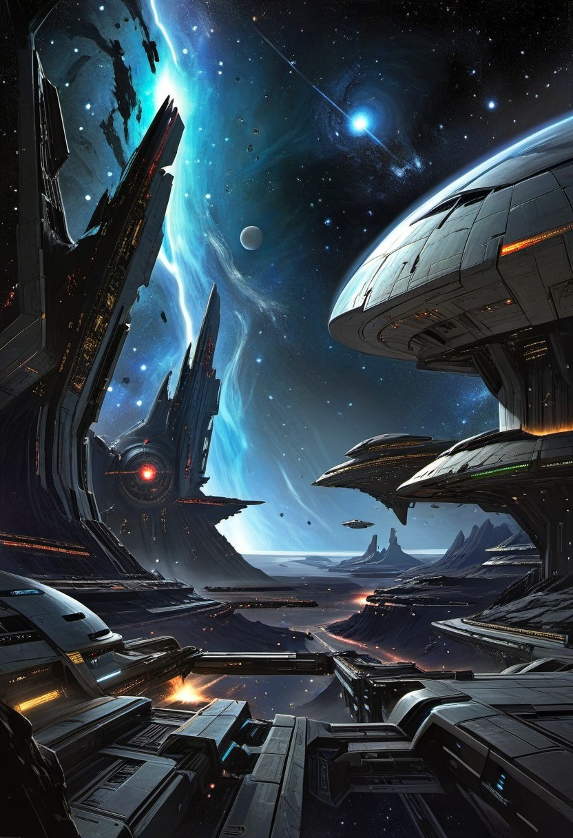 "axiomatic deconstruction of cascading platonic ideals, surmise to say our time is running out, reports of prototheist factions gaining traction in the galactic colonies, god what a nightmare, nigh on ungovernable, humanity never evolved to exist in such bloated civilizations; we were meant to live in villages, not in settlements spread across the galaxy, hyperspace conflicts, ultra faction traders, faster-than-light travel, geo-political agendas." ((cinematic scifi concept-art)),