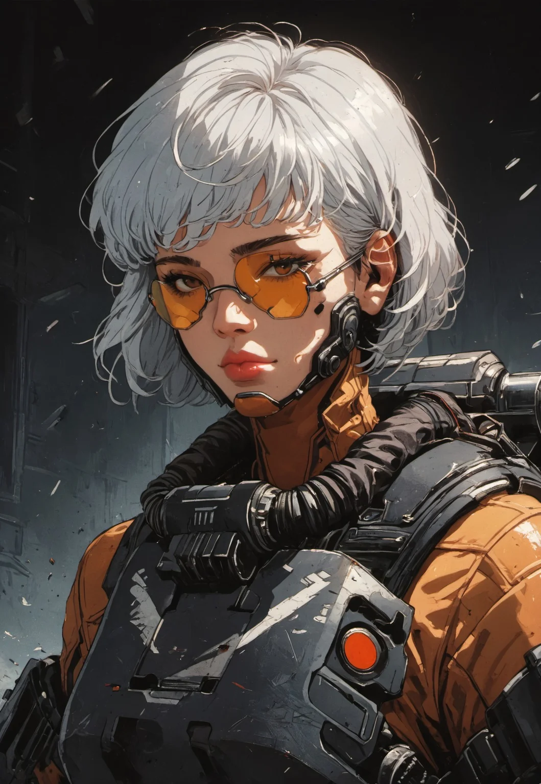 ((zPDXL3)), (SuperQuality:1.0) ~ (SuperQuality:1.2), score_9, score_8_up, score_8, Science Fiction, Star Wars, perfecteyes, ultra detailed, high resolution, high quality, masterpiece, intricate details, intricate body, intricate landscape, knva, Expressiveh, European Instagram Model, low light, muddy wasteland, No Man's Land, trenches,
BREAK
1girl, solo, source_cartoon, mature female, valkapl, white hair, short hair, brown eyes, yellow shades, orange body suit, armor, jet pack, zipper down, navel, beautiful, full lips, looking at viewer, (closed mouth),