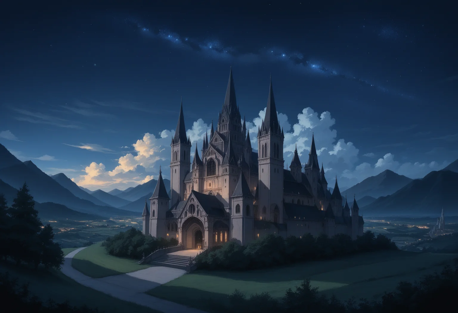 score_9, score_8_up, score_7_up, basin, at night, starry sky, cloud, cloudy sky, night, high contrast, landscape, modern architecture, (gothic cathedral, gothic architecture:1.4), mountains, brutalist architecture, european architecture, european,
<lora:sc3nery:0.7>
