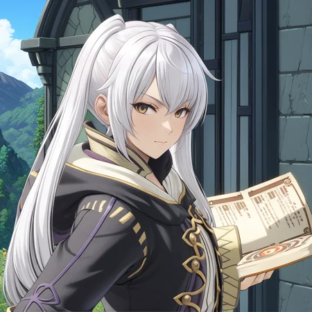 RobinFEXL, 1boy 1girl, white hair, wizard, , (anime, masterpiece, intricate:1.3), (best quality, hires textures, high detail:1.2), (4k),(incredibly detailed:1.4),UHD, 8K, ultra detailed <lora:RobinFEXL:.9>