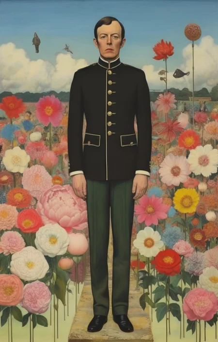 masterpiece,best quality,<lora:tbh284-sdxl:0.9>,illustration,style of Peter Blake decaying peonies