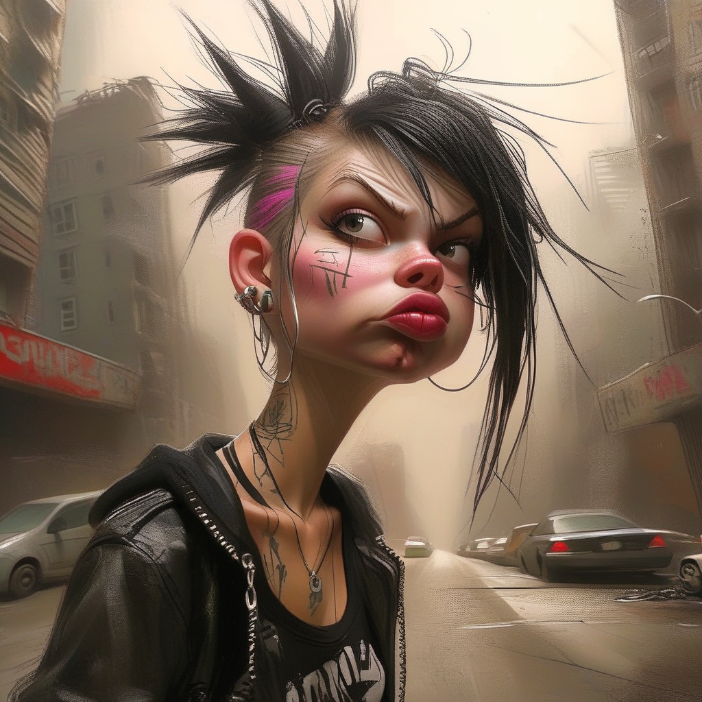 caricart punk girl in city<lora:caricart:1>