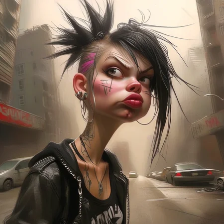 caricart punk girl in city<lora:caricart:1>