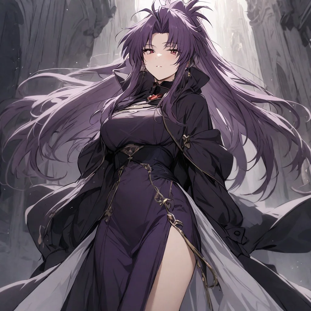 masterpiece, excellent quality, 1 girl, purple hair, precia testarossa, dress