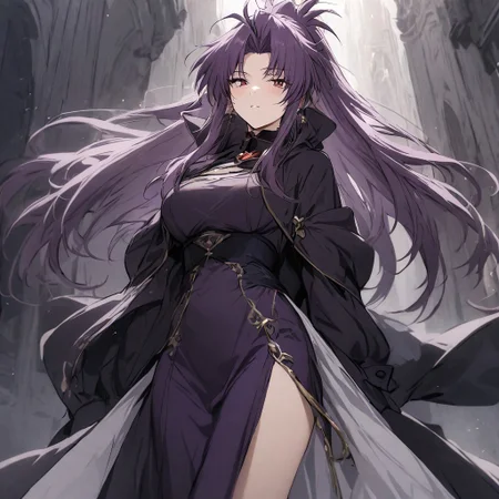 masterpiece, excellent quality, 1 girl, purple hair, precia testarossa, dress