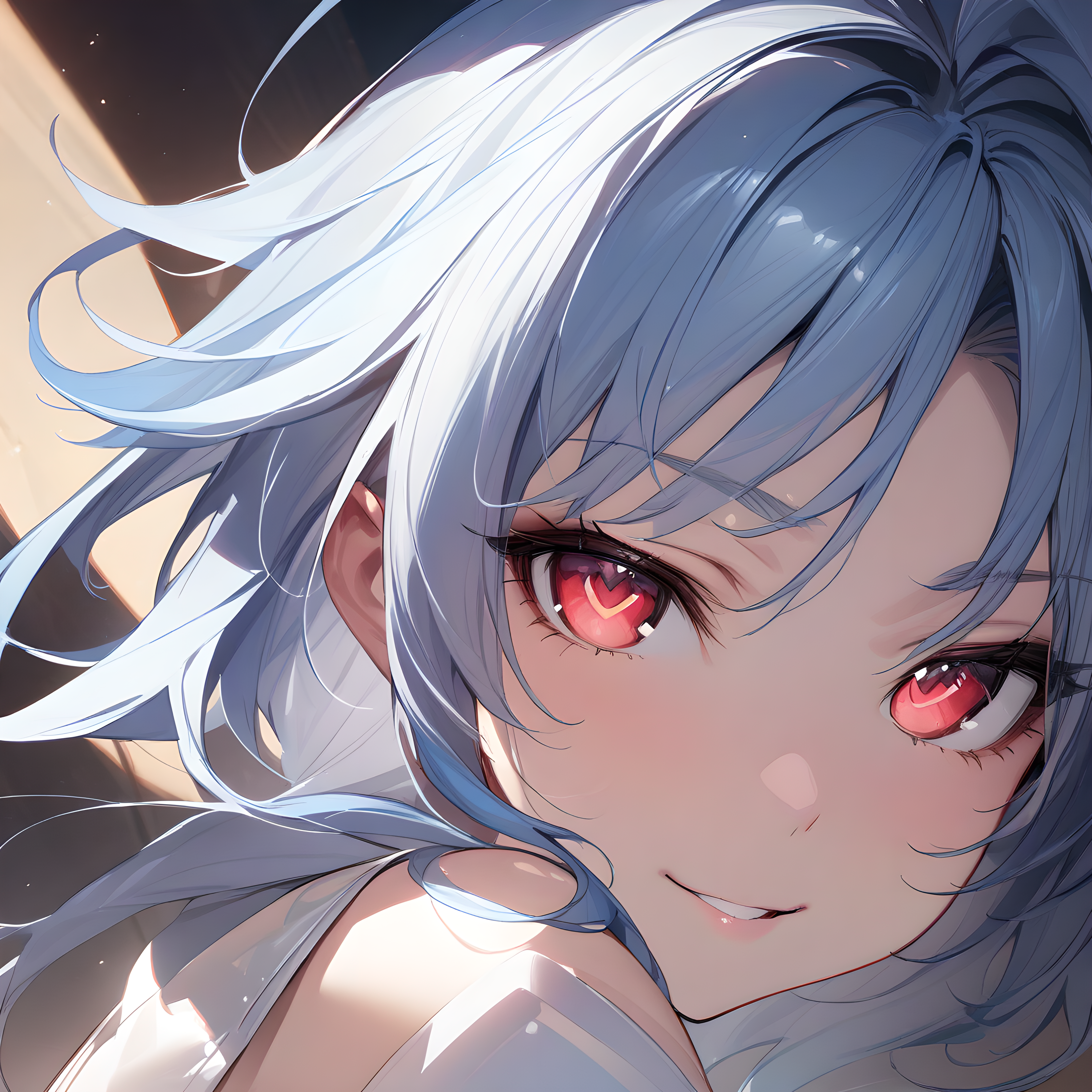 (masterpiece),(best quality),(ultra-detailed),(best illustration),(best shadow),(absurdres),(detailed background),(very aesthetic), white heart, flat chest, red eyes, white hair, blue hair, red eyes, symbol shaped pupil, power symbol, elbow gloves, gloves, very close-up, portrait, leotard, seductive smile, looking at viewer, <lora:XL-WhiteHeart:1>