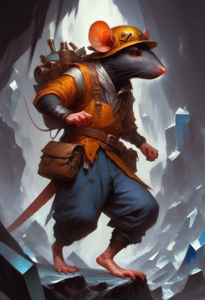 BREAK score_9, score_8_up, score_7_up, crystal caves, (mine: 1.2), purple crystals, solo,  rat man, overalls,  wearing goggles, brown eyes, hard hat, dynamic pose, fully body shot ,  (throwing bomb: 1.2) , full body shot, (one tail: 1.5)
(masterpiece, best quality, ultra detailed, intricate details:1.2), (detailed face:1.1), (rat folk:1.5)