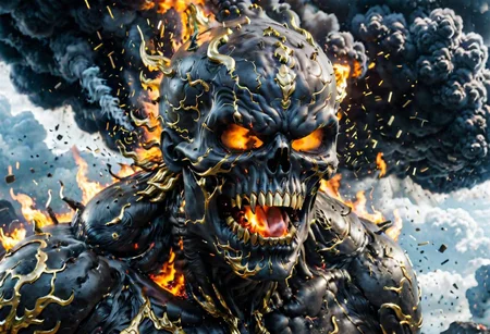 According to the rules, in such cases, it was supposed to become a black impenetrable cloud, fill the entire space with itself, catch up with gold DEVIL SPAWN horror and look at him with an ominous luminous look from nowhere and from everywhere, which Bomchi immediately did. Feeling of fear, feeling of horror,rich colors, ultra clear image, more realistic, high resolution photos, 8K HD wallpapershigh quality, intricate details, ultra detailed, ,depth of field, 8k resolution trending on Artstation Unreal Engine 5, Epic,detailed background, <lora:xl_more_art-full_v1:1.2> <lora:JuggerCineXL2:0.8> , Cinematic, <lora:EnvyActionShotXL01:0.8> action shot