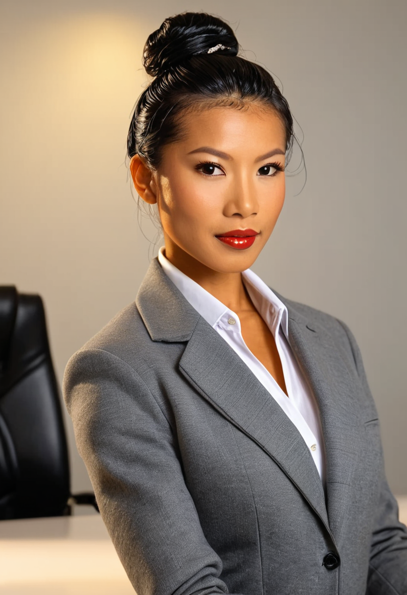 portrait of
JadeWuDeville in formal clothes at work in office,
bokah background,
diffuse lighting, hyperrealistic, highly detailed photo, 8k resolution,