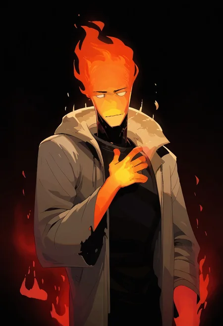 score_9, score_8_up, score_7_up, from below, sexy, (solo), male, white jacket, Head made of black-fire, void fire, Grillby's, headless, faceless, void creature, grillby_(undertale), high detail, sexy male, Made of fire, Firehuman,