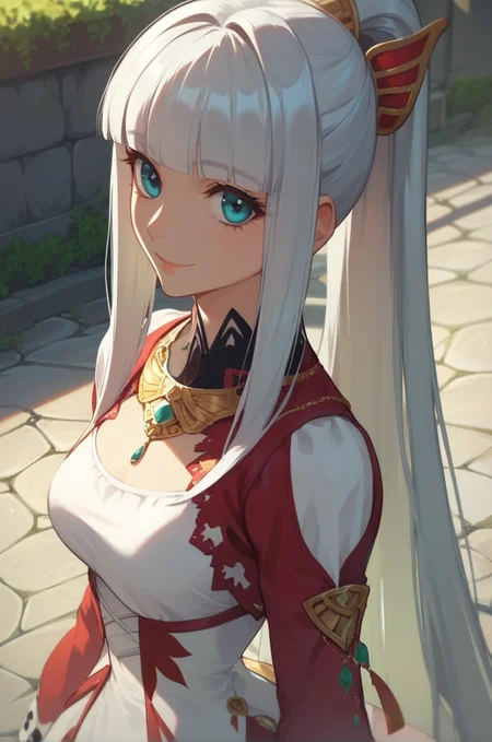 score_9, score_8_up, score_7_up, very aesthetic, source_anime, masterpiece, detailed, high quality, detailed, beautiful,
medium breasts,
cowboy shot, close up, outdoor, close up, dynamic angle, upper body, light smile, village,
<lora:lailah_autismConfetti_v01:0.95>
lailah \(tales\), silver hair, very long hair, blunt bangs, sidelocks, ponytail, blue eyes, dress, leg ribbon, red high heels, long sleeves,, zPDXL