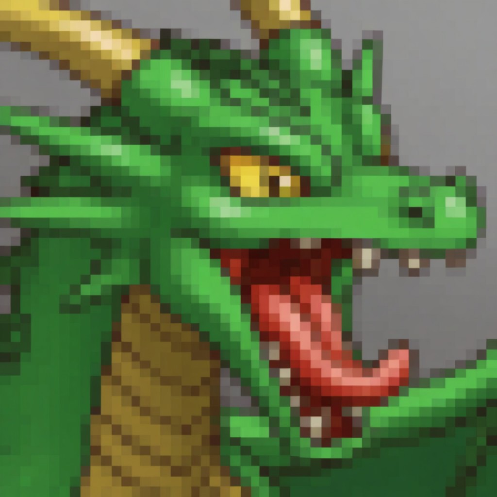 no humans, 
dragon, green skin, yellow sclera, open mouth, fangs, tongue, horns