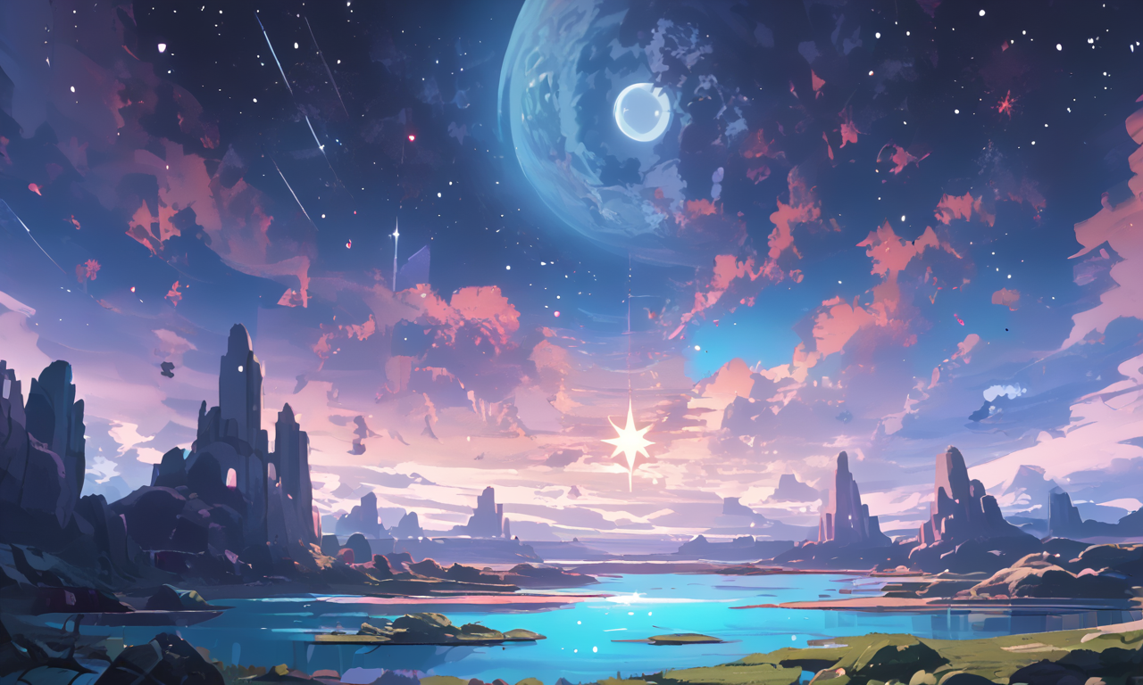 A misty lakeside at midnight, where the water reflects the moon and stars with supernatural clarity. Ethereal spirits dance across the lakeâs surface, leaving trails of shimmering light, while will-o'-the-wisps float nearby, guiding or misleading travelers.  <lora:Space_Operetta_Neo_-_Pony_Edition-000007:1>