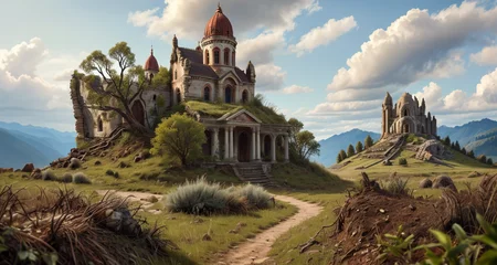 <lora:philipp_urlich:0.60> outdoors, scenery, cloud, no humans, cloudy sky, tree, landscape, mountain,
<lora:Wasteland:0.85> Wasteland, the, and, with, wasteland, background,, a microscopic photo of a ruins, overgrow, (crafted style) (detailed hyperrealism) , (at heart composition:1.2) , (captivating photograph:1.1)
, dressed in Luminous cleavage, Phase One XF IQ4 150MP, Depth of field 100mm, emotional, great, (hyperdetailed:1.2) , (Photorealistic:1.2) , analog style, (detailed background visible:1.2) , (crafted style) (detailed hyperrealism) , (captivating photograph:1.1)