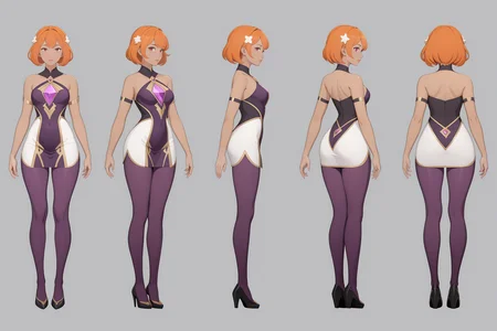 (GENERAL:0), 1girl, masterpiece, best quality, very aesthetic, absurdres, solo, standing,
(VIEWS:0), full body character turnaround of 1girl,
Multiple views of the same character in the same outfit, simple background, white background, multiple views, side view, back view, front view,
(hairLength:0), very short hair,
(hairTexture:0), spiky hair,
(hairstyles:0), High and tight hairstyle,
(haircolor:0), orange hair,
(bodyshape:0), Lithe body,
(ethnic origin:0), Sinhalese,
(skin color:0), Beige Skin,
(eye color:0), red eyes,
(clothing:0), A-line dress with a geometric pattern,
(character ref:0), Amethyst From Steven Universe,
(art style:0), by bigshine
(theme:0), holy
theme character design,
<lora:ClothTurnXLRemix_v1-000004:.5>
<lora:ClothTurnXL_v1-000004:0.38>
<lora:CharTurnXL_v2:0.25>
<lora:xl_more_art-full_v1:.25>,
<lora:Alphonse Mucha Style:.1>, Alphonse Mucha Style page
<lora:å½é£æç»SDXL:.1>