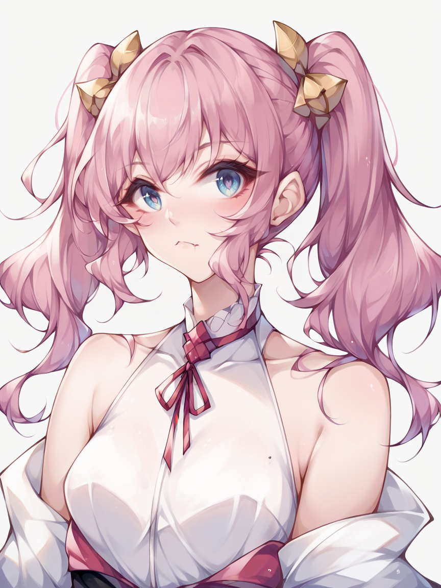 score_9, score_8_up, score_7_up, score_6_up, score_5_up,  <lora:yukinXLP:1> yukin, simple background, 1girl, pink hair, twintails,
