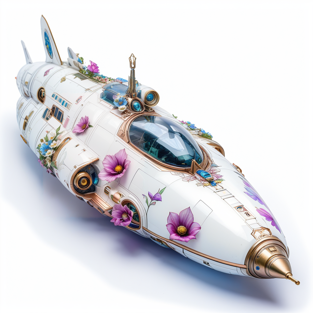 Clear white background, flowers, intricate design, ArsMJStyle, Art Noveau, (Spaceship),   <lora:ArsMJStyleSDXL_-_Art_Nouveau:1>