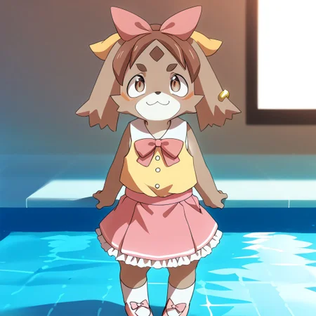 score_9, score_8_up,score_7_up,moe, cute, background:pool,indoors,((by cotora)),((by manmosu marimo)),
1boy, furry male, fr3ddi3, solo, animal ears, brown eyes,
earrings, smile mouth, clothed,crossdressing
,cropped shirt,j-fashion,pink_bottomwear,sleeveless shirt, buttons, frilled skirt, pink_shoes,
accessory,hair_accessory,pink_topwear,pink skirt,miniskirt, pink bow, hair ribbon,head bow,neck bow,bow tie,