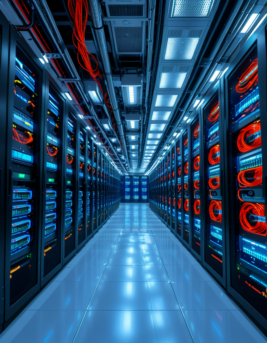 A high-security server room with dim, cold blue lighting and rows of towering black server racks filled with blinking LED indicators. The air is sterile, with a faint hum of cooling fans and the soft beeping of data transfers. Thick, reinforced cables snake across the floor, connecting the machines to a central security terminal displaying encrypted code on multiple high-resolution monitors. The walls are lined with biometric scanners, surveillance cameras, and warning signs indicating "Restricted Access" and "Cyber Threat Level: High." A red emergency light subtly glows in the background, casting a sense of urgency. The atmosphere is ultra-modern and highly secure, evoking the feeling of a top-secret data vault or cyber warfare control center.
<lora:SDXLFaeTastic2400:0.4> <lora:extremely_detailed:0.4> extremely detailed, <lora:high-security_s3rv3r_r00m:1>,high-security s3rv3r r00m, Masterpiece,best quality,hi res,8k,hi res,8k,award winning,(sharp focus, intricate, highly detailed),