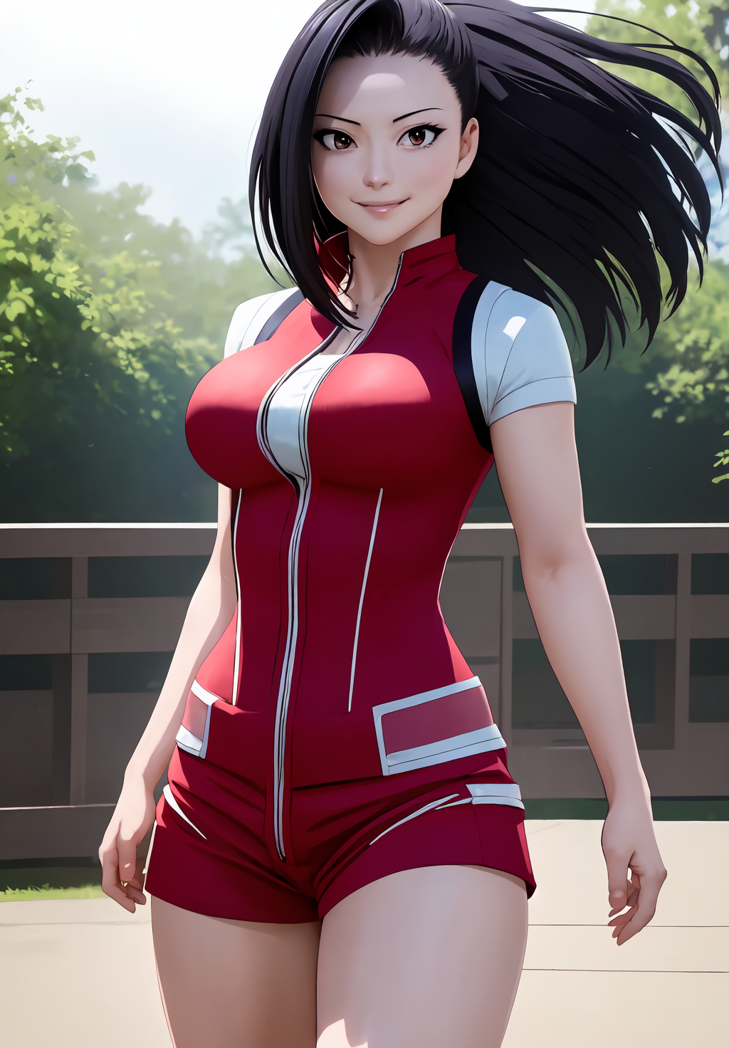 <lora:momo_yaoyorozu:0.8>, momo_yaoyorozu, (masterpiece, best quality,perfect lighting), 1girl, solo, smirk, action pose,
