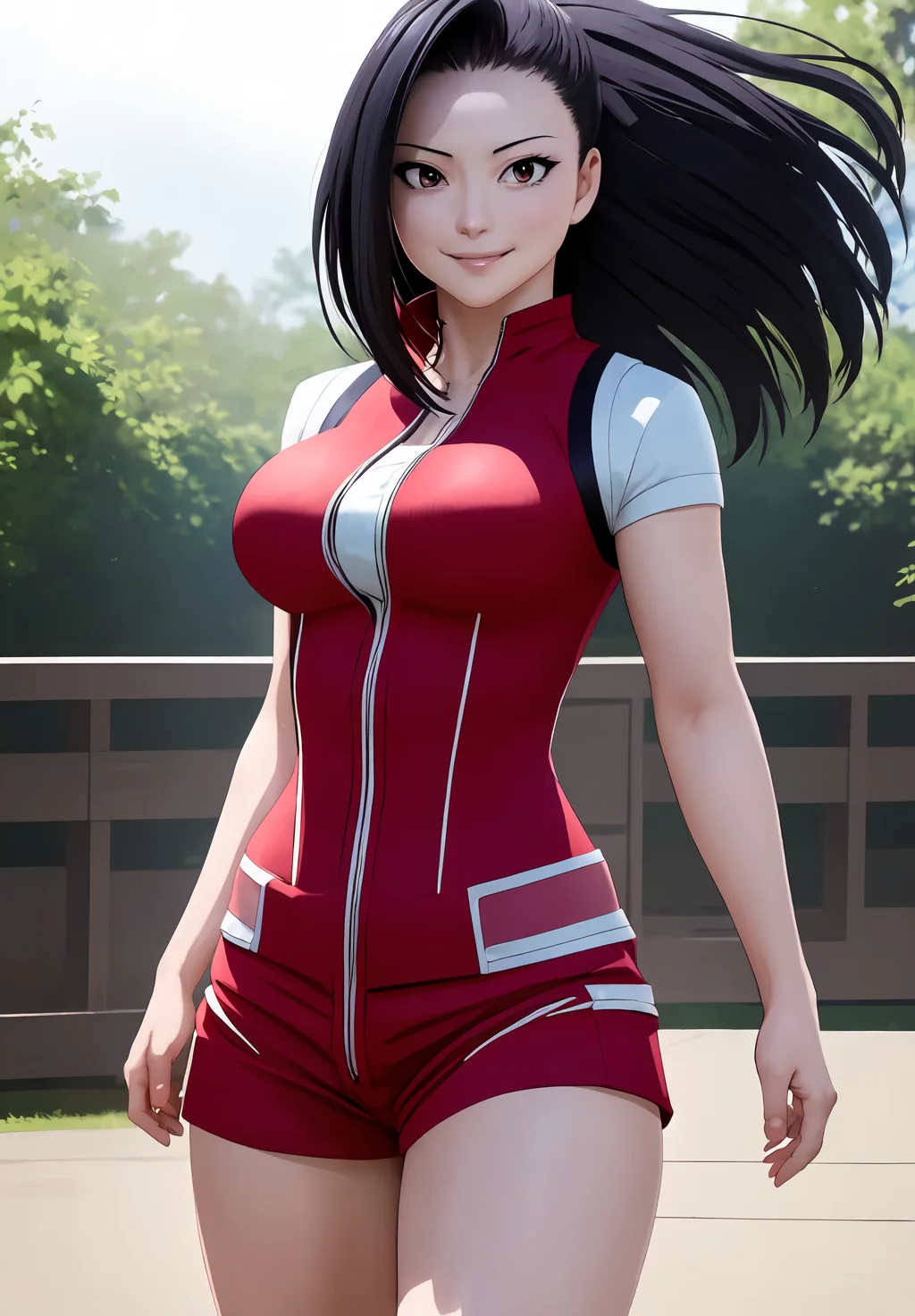 <lora:momo_yaoyorozu:0.8>, momo_yaoyorozu, (masterpiece, best quality,perfect lighting), 1girl, solo, smirk, action pose,