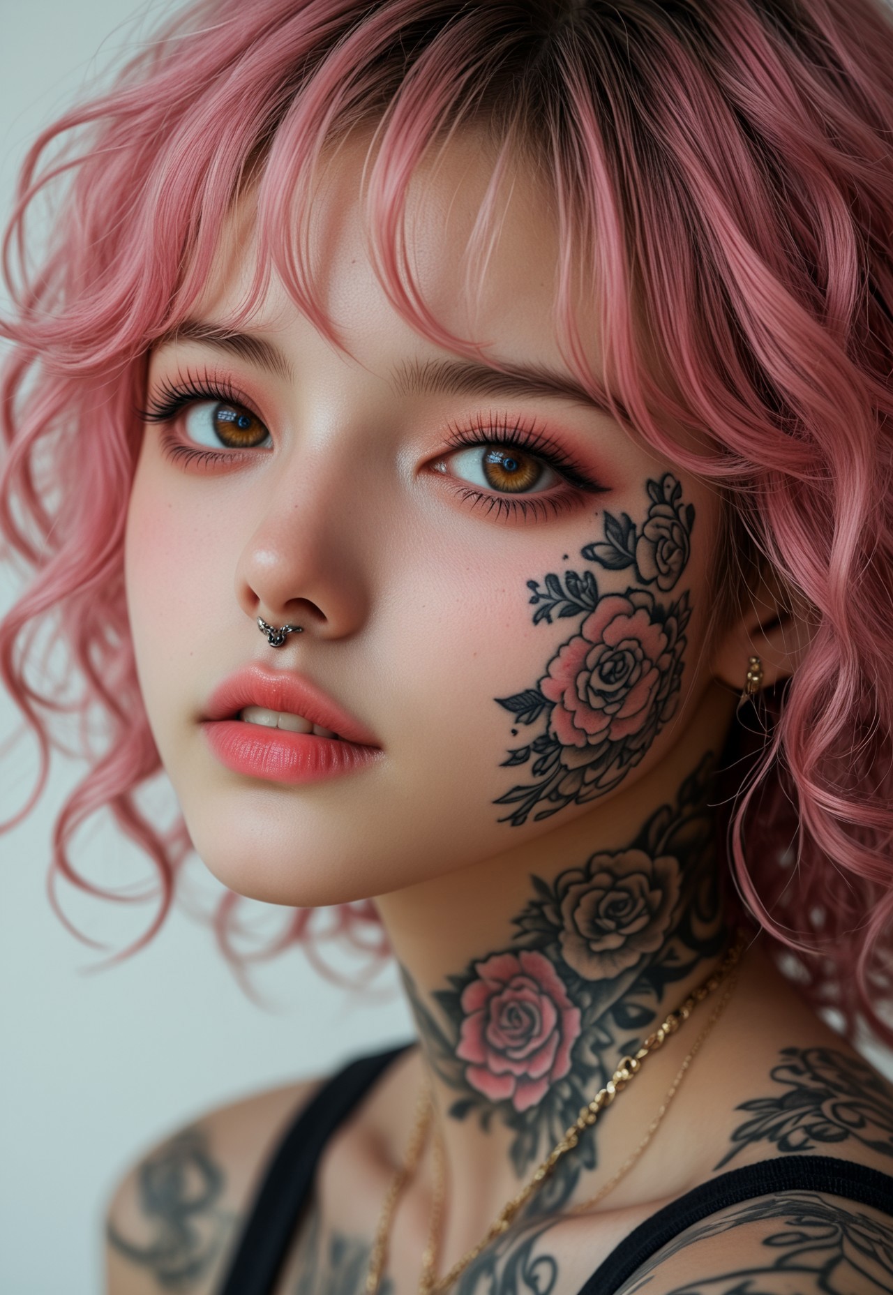 (((score_9, score_8_up, score_7_up))), (((Expressiveh,  highly detailed, masterpiece, perfect, detailed, hd, )))
,
((( Karamb, face tattoo, tattoo, pink hair, )))
,
((( 1girl, solo))
,
((( )))
,
((( portrait ))) 
,
((( best view )))
,
((( )))
,
((( )))
,
( )
