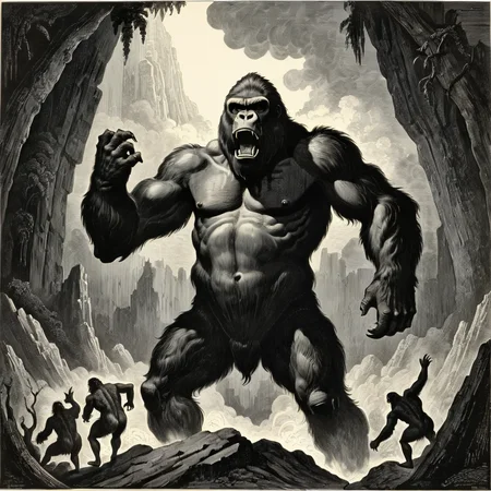 monochrome (woodcut illustration:1.2) in detailed gustavedore style, , crisp even lines, high contrast, Tenebrism
movie scene of King Kong, spooky,
by gustave dore <lora:GustaveDore_StyleXLv6.1:0.5> <lora:xl_more_art-full_v1:0.25> <lora:add-detail-xl:0.45>