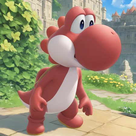 YoshiXL, red skin, <lora:YoshiXL:1>, thin, (anime, masterpiece, intricate:1.3), (best quality, hires textures, high detail:1.2), (4k),(incredibly detailed:1.4),UHD, 8K, ultra detailed