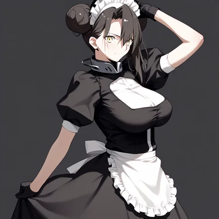 <lora:Takeuchi_Takashi_PonyXL_style_v01:1>
<lora:agent.pony:1>
score_9 , score_8_up , score_7_up , source_anime , 
masterpiece , best quality , ultra-detailed , 
BREAK
agent \(girls' frontline\), maid
1girl , woman , huge breasts , light smile , light blush , ((medusa (fate)):0.5)  , 
long black hair  , maid dress ,  
arm up