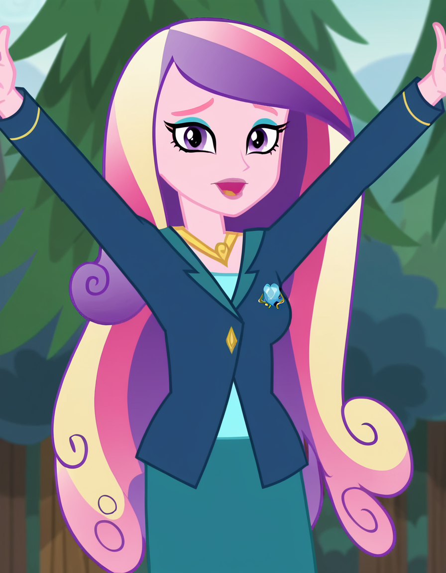 score_9, score_8_up, score_7_up, source_anime, <lora:dean-cadance-movie-ponyxl-lora-nochekaiser:1>, cadance, long hair, very long hair, purple eyes, pink hair, purple hair, multicolored hair, two-tone hair, eyelashes, makeup, eyeshadow, skirt, formal, suit,, forest, trees, foliage, wildlife, greenery, , on back, arm support, arms up, incoming hug, pov, reaching, reaching towards viewer,, looking at viewer, solo,, dutch angle, cowboy shot