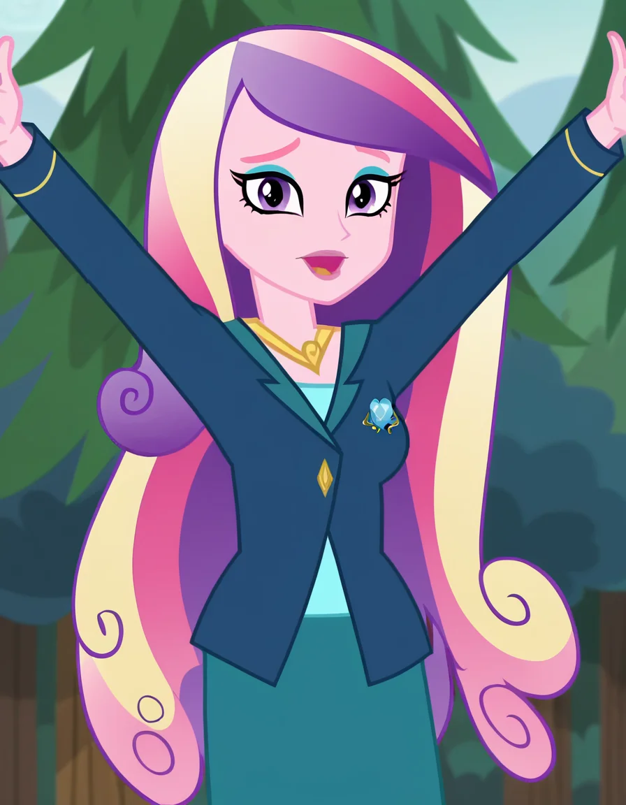 score_9, score_8_up, score_7_up, source_anime, <lora:dean-cadance-movie-ponyxl-lora-nochekaiser:1>, cadance, long hair, very long hair, purple eyes, pink hair, purple hair, multicolored hair, two-tone hair, eyelashes, makeup, eyeshadow, skirt, formal, suit,, forest, trees, foliage, wildlife, greenery, , on back, arm support, arms up, incoming hug, pov, reaching, reaching towards viewer,, looking at viewer, solo,, dutch angle, cowboy shot