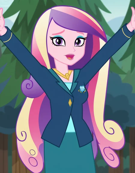score_9, score_8_up, score_7_up, source_anime, <lora:dean-cadance-movie-ponyxl-lora-nochekaiser:1>, cadance, long hair, very long hair, purple eyes, pink hair, purple hair, multicolored hair, two-tone hair, eyelashes, makeup, eyeshadow, skirt, formal, suit,, forest, trees, foliage, wildlife, greenery, , on back, arm support, arms up, incoming hug, pov, reaching, reaching towards viewer,, looking at viewer, solo,, dutch angle, cowboy shot