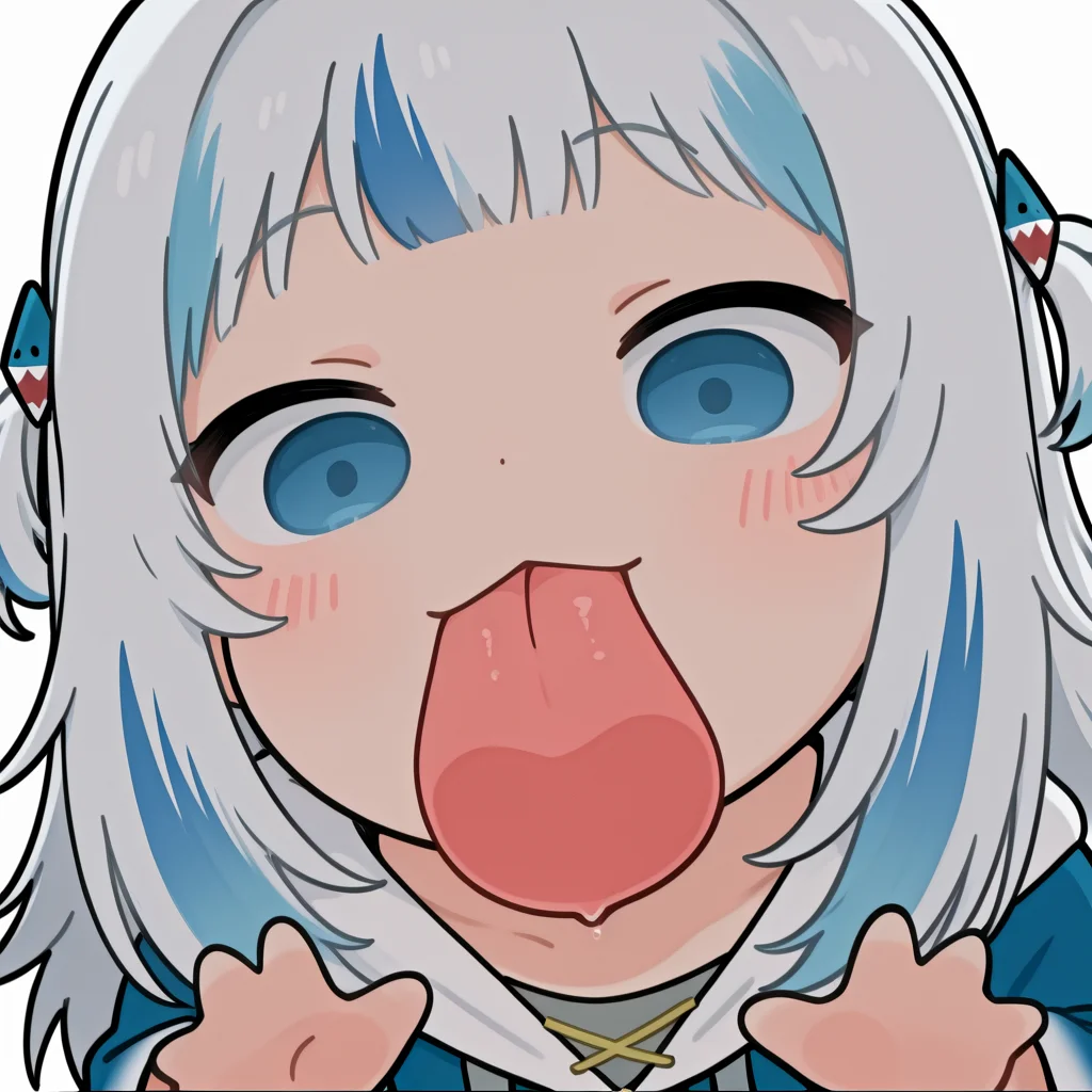 (masterpiece, high quality, amazing detail), highres, 1girl, gawr gura, solo, blush_sticker, licking screen, 1girl, solo, long hair, looking at viewer, simple background, white background, tongue, tongue out, chibi, :3, <lora:Chibi_licking_your_screen-10:1>