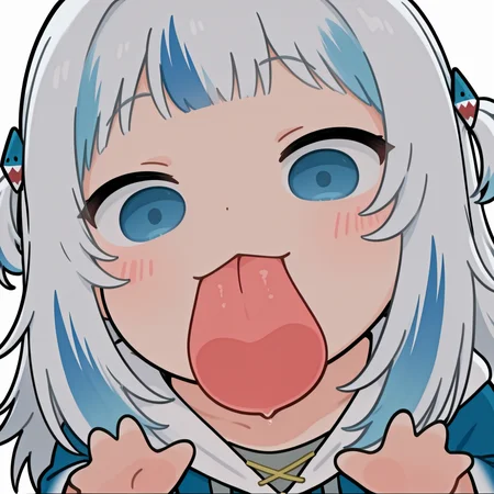 (masterpiece, high quality, amazing detail), highres, 1girl, gawr gura, solo, blush_sticker, licking screen, 1girl, solo, long hair, looking at viewer, simple background, white background, tongue, tongue out, chibi, :3, <lora:Chibi_licking_your_screen-10:1>