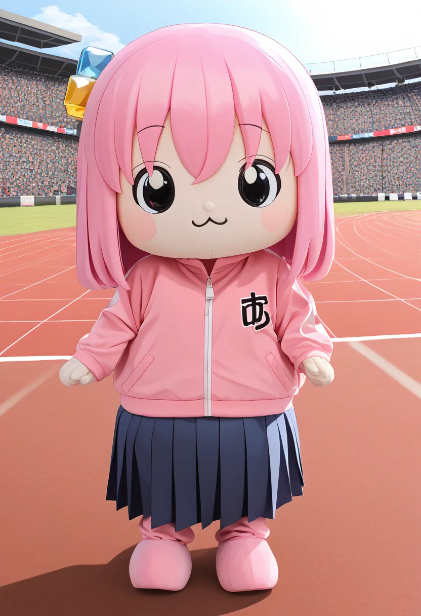 rating_safe, yuruchara, plush, mascot, chibi, full body,  solo , 
outside, crowd  
<lora:yuruchara_pony_tags_4d_3ep:1>
<lora:Hitori_Pony:1.2> gotoh_hitori, blue_eyes, pink_hair, long_hair, one_side_up, cube_hair_ornament, track_jacket, pink_jacket, pleated_skirt, black_skirt
